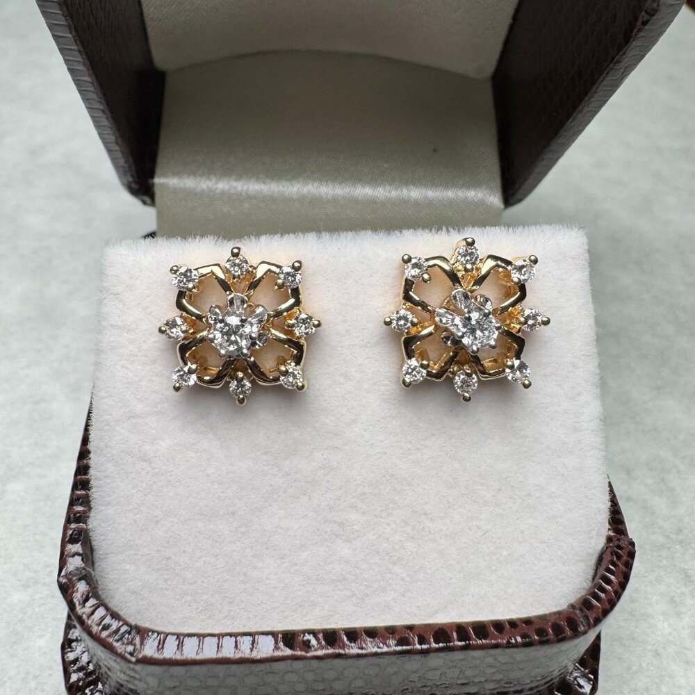 Studs Earrings 14k Yellow Gold with Natural Diamonds Jacket Earrings